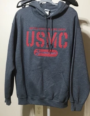 USMC US Marine Corps Embroidered HoodieSweatshirt Large Excellent - Image 1 of 2
