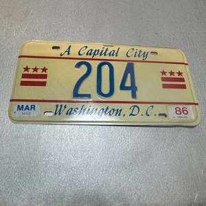 Original 1986 Washington DC License Plate Low Number #204 - Picture 1 of 2