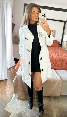 Abrigo Moda International Talla Grande Blanco Algodón Botón Palanca Foto 1 de 4