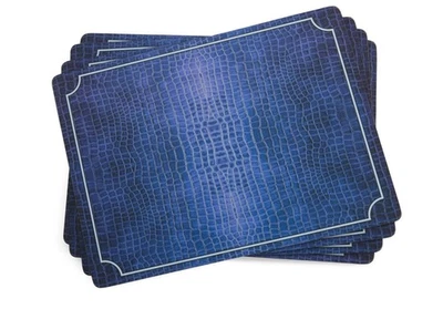 Pimpernel Blue Croc Leather Placemats - 3 Sets Of 4 = 12 Total - Image 1 of 4