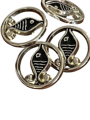 Fish Circle Buttons Set 5 Silver Metallic Nautical Coastal - Image 1 of 4