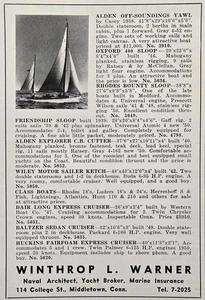 Anuncio impreso Winthrop L. Warner Naval Architect Yacht Broker Middletown CT 1950 - Imagen 1 de 4