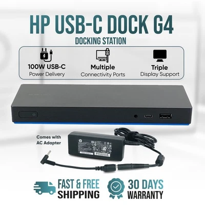 HP USB-C DisplayPort 4K Triple Monitor Dock G4 HSTNH-U601 Docking Station w/AC - Image 1 of 4