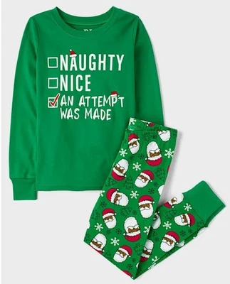 The Children’s Place Kids Glow Nice List Snug Fit Cotton Pajamas - green Size 10 - Image 1 of 4