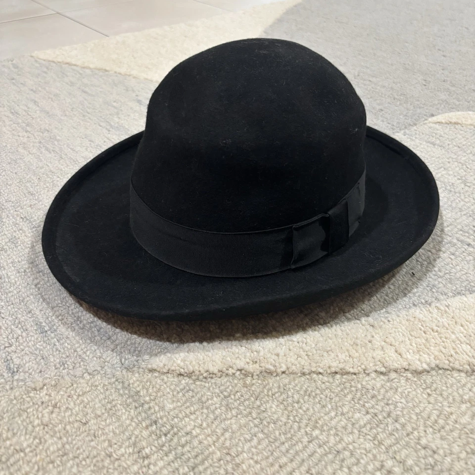 De colección New York Hat Co Gambler Vaquero Fedora Top Negro Rodeo Hombres 7 1/4 Lana Foto 1 de 4