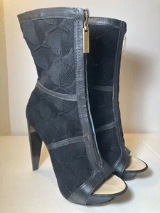 Lamb Black Gold Leather Trim Open Toe Zip Platform High Heel Booties Size 6 M - Picture 1 of 10