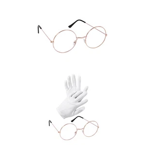 Santa Claus Eyeglasses Round Wire Rim Glasses White Gloves Chrismas Party Prop - Picture 1 of 11