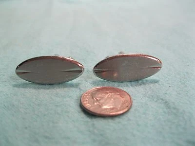 Vintage Silver Plated Oval Brushed Texture Side Groove Cufflinks Hickok     DA9 - Image 1 of 4