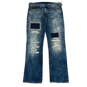 True Religion Men's Jeans Size 36 Ricky Relaxed Straight Distressed Patchwork - Picture 1 of 13