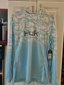 Brand New Baby Blue HUK Fishing Shirt Mens Lightweight Long Sleeve Tee Polyester - Picture 1 of 4