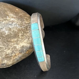 Mens Blue Sleeping Beauty Turquoise Inlay Bracelet Sterling Silver 14530 - Picture 1 of 13