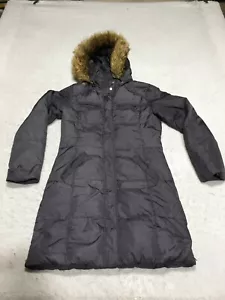 Michael Kors Down Puffer Trench Coat FLAWED Womens XS Gray Faux Fur Hood Zip - Picture 1 of 14