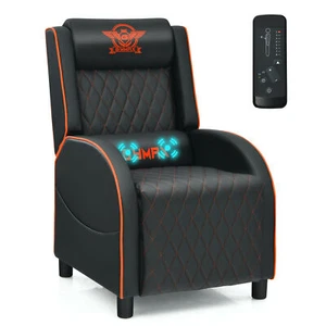 Massage Gaming Recliner Chair Leather Single Sofa Home Theater Seat Orange - Picture 1 of 10