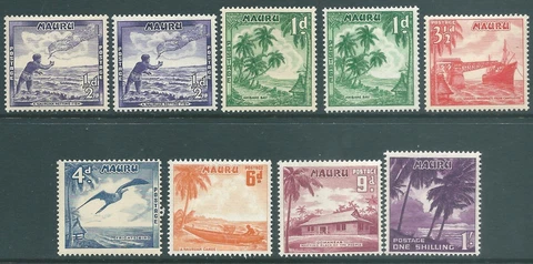 NAURU 1954 QE2 mint short set to 1/- including shades Cover