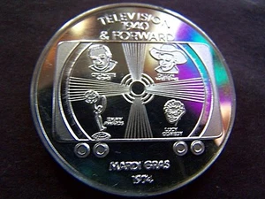 XRare 1974 CRONKITE+DILLON+BALL+EMMY'S Fine Silver Mardi Gras Doubloon-Crack Die - Picture 1 of 3