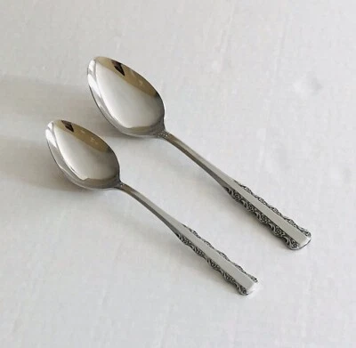 Ekco Eterna Stainless Japan EKS54 Teaspoon Oval Soup Spoon Floral Edge Burnished - Image 1 of 4