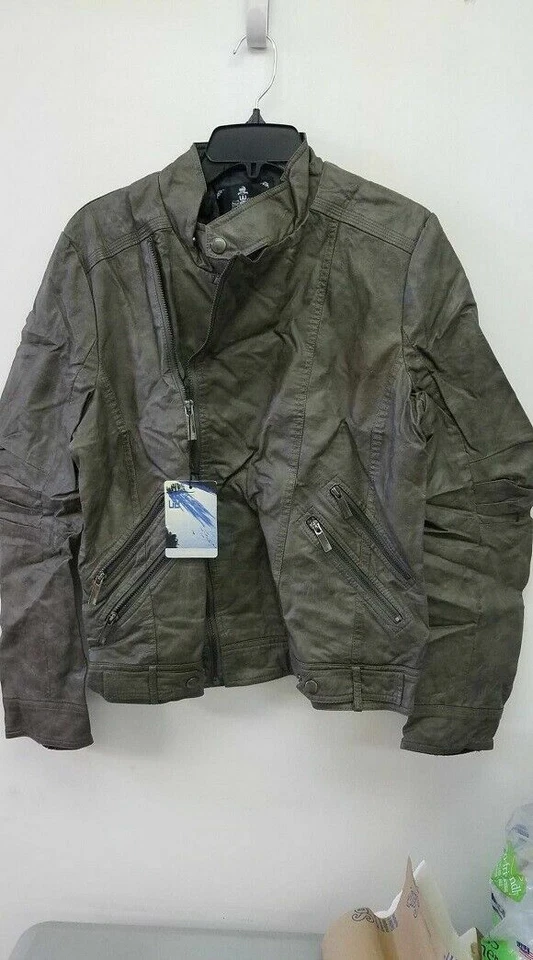 CHAQUETA DE CUERO SINTÉTICO PARA HOMBRE DOUBLJU CASUAL RIDER CON COLORACIÓN, GRIS, MEDIANA Foto 1 de 2