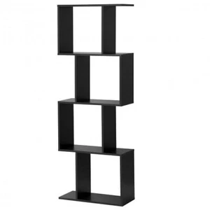 2/3/4 Tiers Wooden S-Shaped Bookcase for Living Room Bedroom Office-4-Tier - Col - Picture 1 of 6