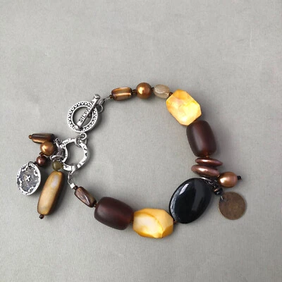 Silpada  B1776 Sterling 925 Brass Pearl, Horn, Shell Bead Toggle Bracelet 8.5" - Image 1 of 4