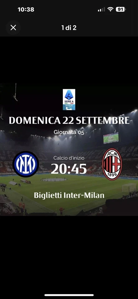 Biglietto Inter - Milan - 1 Arancio Centrale Sett.156 - Tessera Tifoso Siamo Noi - Immagine 1 di 1