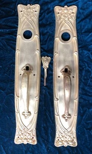 Monumental Antique 1915 Art Nouveau Russwin Bronze Door Hardware Entry Set 19" - Picture 1 of 18