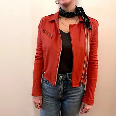 IRO Evana Jacket design lamb leather biker red-orange size 38 - Image 1 of 4