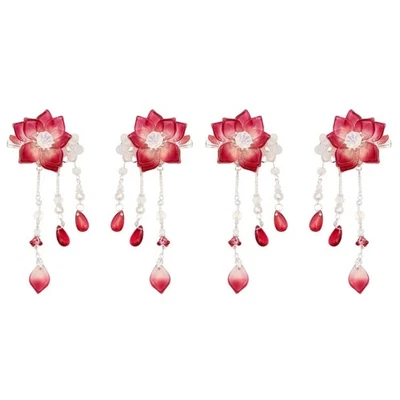 2pairs Chinese Hair Clips Hanfu Flower Tassel Hair Pins Girl Headdress Kimono... - Image 1 of 4