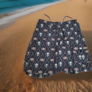 Harley Davidson Board Shorts Mens Large Skull & Barbed Wire Black Pocket Logo - Picture 1 of 24