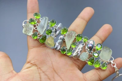 Handmade Prehnite,Tourmaline & peridot  gemstone handmade bracelet - Image 1 of 4