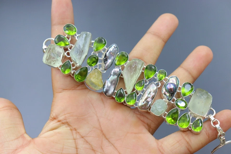 Handmade Prehnite,Tourmaline & peridot  gemstone handmade bracelet - Image 1 of 4