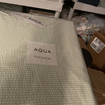 AQUA SEERSUCKER DUVET COVER SET SIZE QUEEN COLOR GREEN NEW - Image 1 of 2