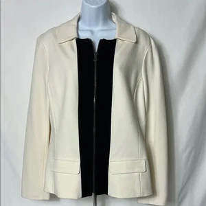 Chico’s Women's Size Large Black and Cream Full Front Zip Collared Blazer Jacket - Picture 1 of 9