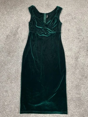 Rock Steady Dress Womens Large Green Emerald Velvet Midi Bodycon Event Holiday - Image 1 of 4
