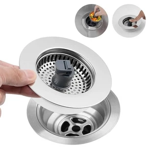 3 In 1 Kitchen Sink Drain Strainer Stopper Combo Pop Up Basket Stainless Steel - Picture 1 of 4