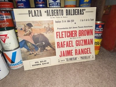Cartel de tauromaquia mexicano 1959 letrero de lado ancho original Fletcher marrón antiguo Foto 1 de 4