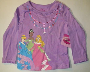 Disney Princesses Infant Baby girls T-shirt Cinderella Tiana Aurora shiny Foil - Picture 1 of 2