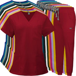 12-Hot-Colors Unisex Nurse Uniform Jogger Scrub Set Men Women Stretch Tops Pants - Picture 1 of 121