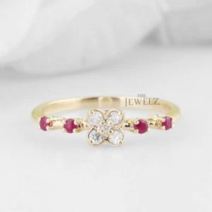 14K Gold VS/F-G Diamant und Rubin Edelstein Hochzeit Verlobungsring - Bild 1 von 7
