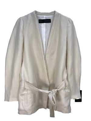 Zara Beige Linen Jacket Blazer With Belt REF 2296 285 RRP £59.99 - Image 1 of 4
