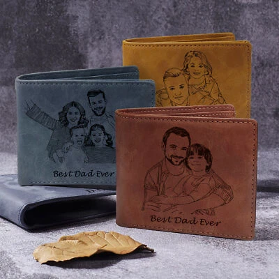 HOWSON LONDON Personalised Men's Wallet Any Photo & Text Dad Husband Birthday Christmas Gift