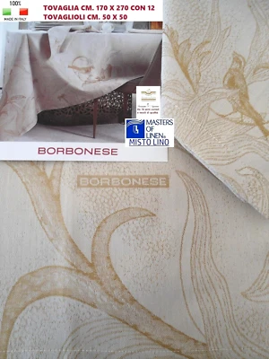 BORBONESE TOVAGLIA FIANDRA LINO JACQUARD CM. 170 X 270 CON 12 TOVAGLIOLI - Immagine 1 di 4