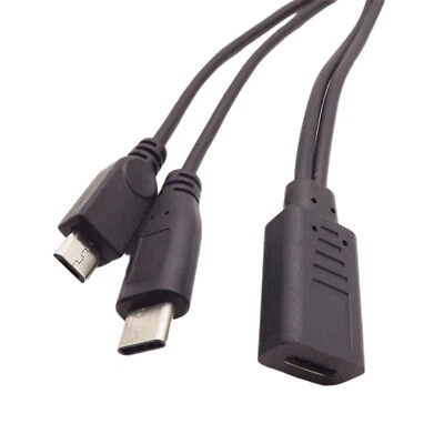 1x USB 3.1 Type C Female to Micro Male & Type-C USB 3.1 Data Charge Y Cable 30cm - Image 1 of 4