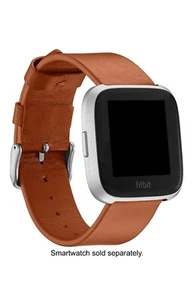 Platinum- Genuine Leather Watch Band for Fitbit Versa 2, Light and Fitbit Versa - Picture 1 of 8