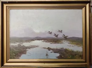 Mark Osman Curtis (1879-1959): OCHE SULLA ZONA UMIDA, dipinto ad olio originale - Foto 1 di 7