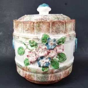 Tarro de galletas florales de campo vintage barril de galletas cabaña núcleo granja cerámica LEER - Imagen 1 de 12