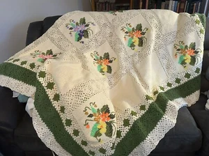 "Colcha manta afgana abuela flor ganchillo hecha a mano vintage 86"" X 118""" - Imagen 1 de 14