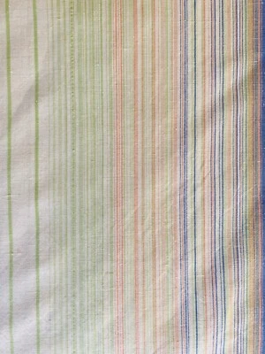 VINTAGE Flat Sheet 56"x78" FLAX/COTTON Striped Blue Green White LATVIA PREOWNED - Image 1 of 4