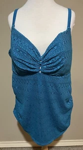 NEU Damen Übergröße Schwimmen Cacique Häkel blau Tankini Oberteil Badeanzug 44DD XXL 2X - Bild 1 von 8