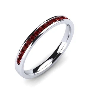 Ruby Channel-Set Round 2.00mm Half Eternity Ring With Rhodium Plated - Picture 1 of 7