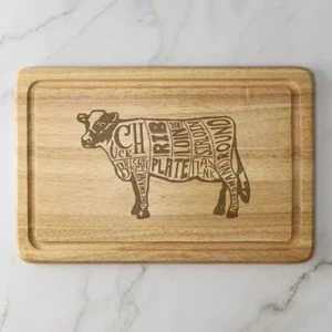 Tabla de cortar de madera grabada cortes de carne tabla de vaca carnicero tabla para servir novedad regalo - Imagen 1 de 4